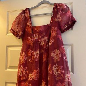 Square Neck Puffy Sleeve Floral Dress
